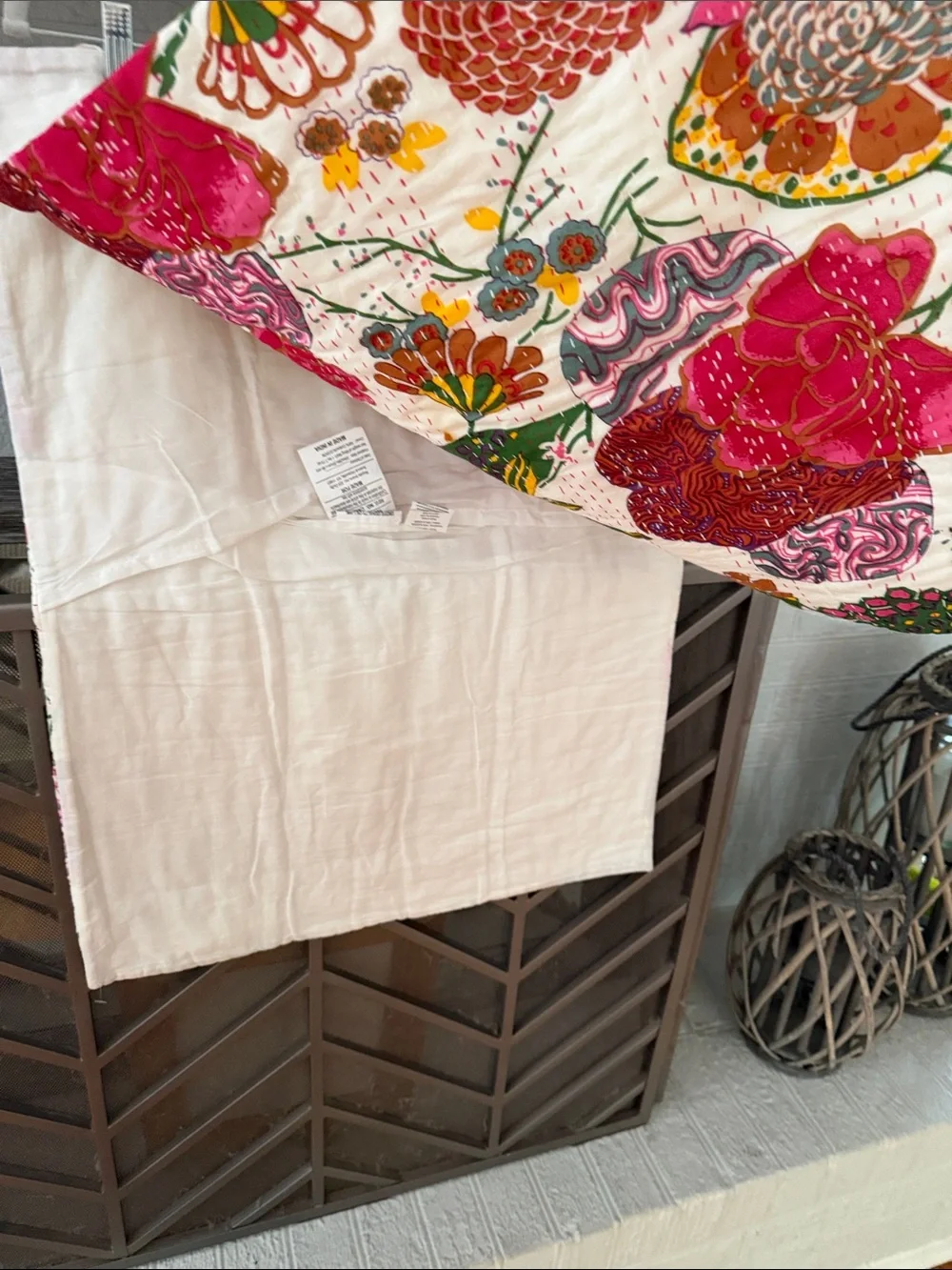 2 Vibrant Floral Quilted Pillow Cover in Pink and Green